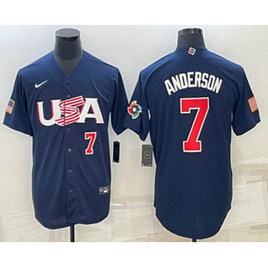 Men's USA Baseball #7 Tim Anderson Number 2023 Navy World Baseball Classic Stitched Jerseys Men's USA Baseball #7 Tim Anderson Number 2023 Navy World Baseball Classic Stitched Jerseys
