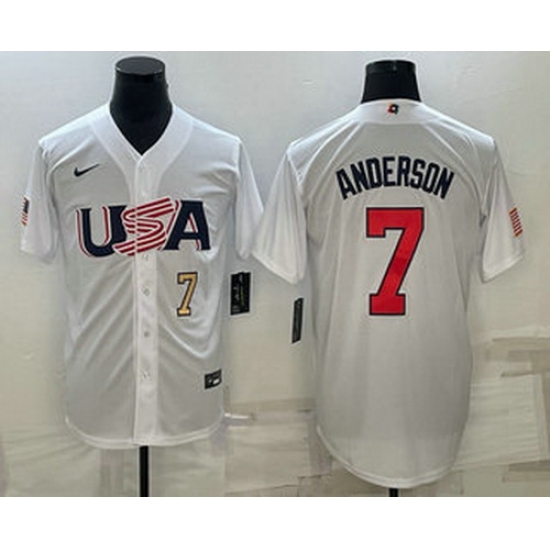Men's USA Baseball #7 Tim Anderson Number 2023 White World Baseball Classic Stitched Jersey Men's USA Baseball #7 Tim Anderson Number 2023 White World Baseball Classic Stitched Jersey