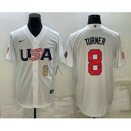 Men's USA Baseball #8 Trea Turner Number 2023 White World Baseball Classic Stitched Jerseys Men's USA Baseball #8 Trea Turner Number 2023 White World Baseball Classic Stitched Jerseys