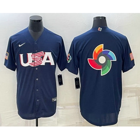 Men's USA Baseball Blank 2023 Navy World Baseball Big Logo Classic Stitched Jerseys Men's USA Baseball Blank 2023 Navy World Baseball Big Logo Classic Stitched Jerseys