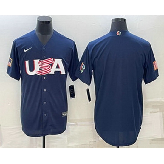 Men's USA Baseball Blank 2023 Navy World Baseball Classic Stitched Jersey Men's USA Baseball Blank 2023 Navy World Baseball Classic Stitched Jersey
