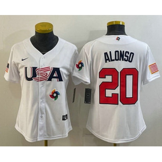 Women's USA Baseball #20 Pete Alonso 2023 White World Classic Stitched Jerseys