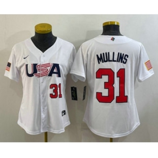 Womens USA Baseball 31 Cedric Mullins Number 2023 White World Classic Stitched Jersey Womens USA Baseball 31 Cedric Mullins Number 2023 White World Classic Stitched Jersey