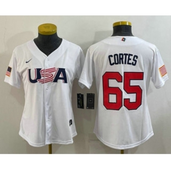 Womens USA Baseball 65 Nestor Cortes 2023 White World Classic Stitched Jersey Womens USA Baseball 65 Nestor Cortes 2023 White World Classic Stitched Jersey