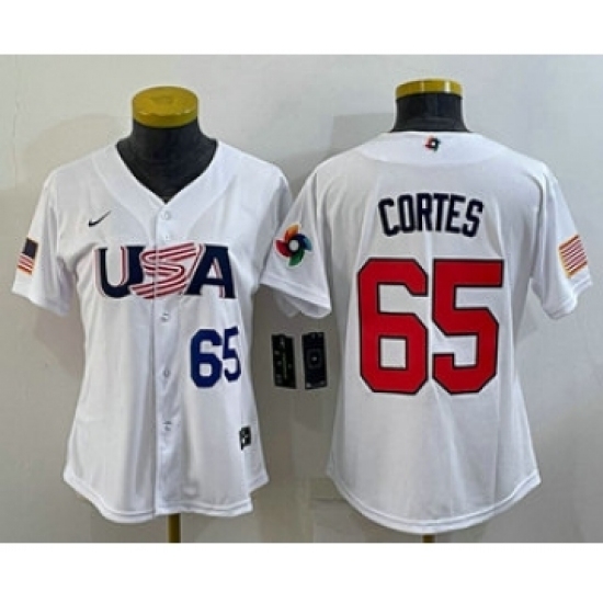 Womens USA Baseball 65 Nestor Cortes Number 2023 White World Classic Stitched Jerseys Womens USA Baseball 65 Nestor Cortes Number 2023 White World Classic Stitched Jerseys