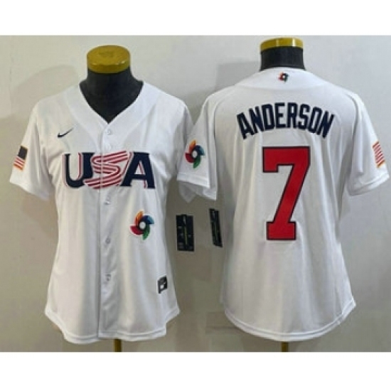 Womens USA Baseball 7 Tim Anderson 2023 White World Classic Stitched Jerseys Womens USA Baseball 7 Tim Anderson 2023 White World Classic Stitched Jerseys
