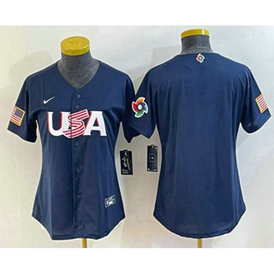 Women's USA Baseball Blank 2023 Navy World Classic Stitched Jersey Women's USA Baseball Blank 2023 Navy World Classic Stitched Jersey