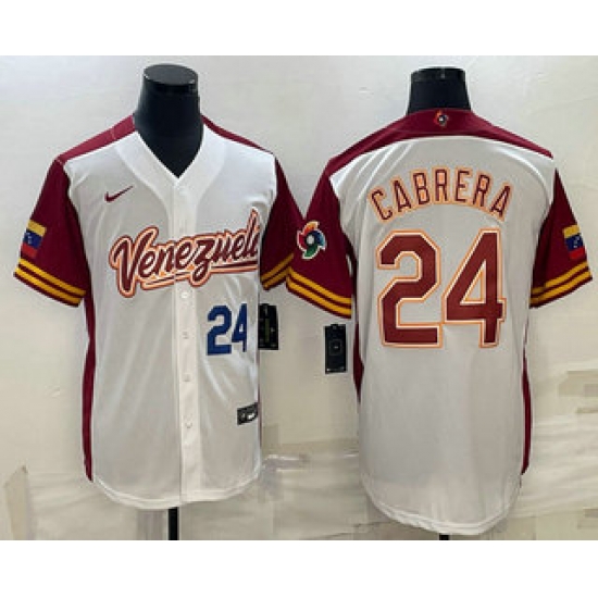 Men Venezuela Baseball #24 Miguel Cabrera Number 2023 White World Classic Stitched Jersey1 Men Venezuela Baseball #24 Miguel Cabrera Number 2023 White World Classic Stitched Jersey1