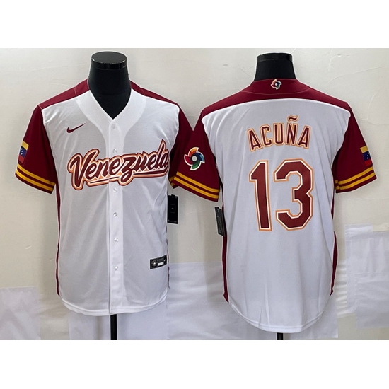 Men's Venezuela Baseball #13 Ronald Acuna Jr 2023 White Red World Classic Stitched Jerseys Men's Venezuela Baseball #13 Ronald Acuna Jr 2023 White Red World Classic Stitched Jerseys