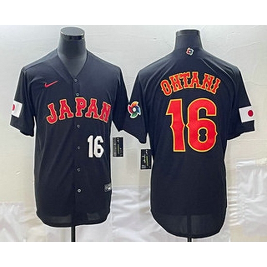 Men's Japan Baseball #16 Shohei Ohtani Number 2023 Black World Classic Stitched Jerseys Men's Japan Baseball #16 Shohei Ohtani Number 2023 Black World Classic Stitched Jerseys