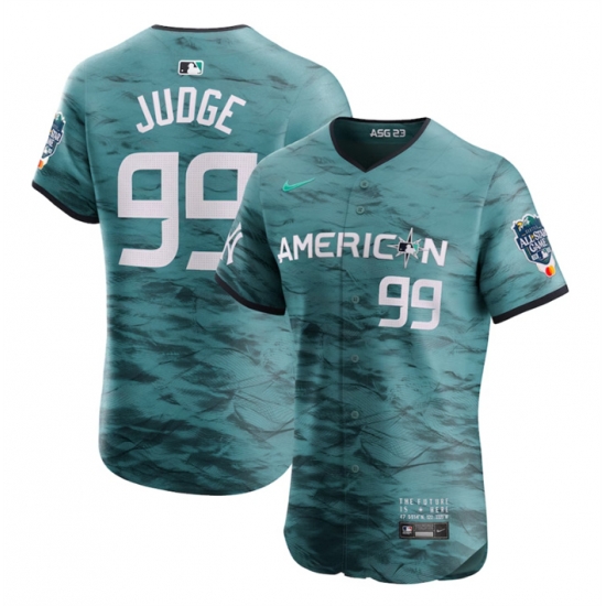 Men New York Yankees 99 Aaron Judge Teal 2023 All Star Flex Base Stitched Baseball Jersey 1 Men New York Yankees 99 Aaron Judge Teal 2023 All Star Flex Base Stitched Baseball Jersey 1