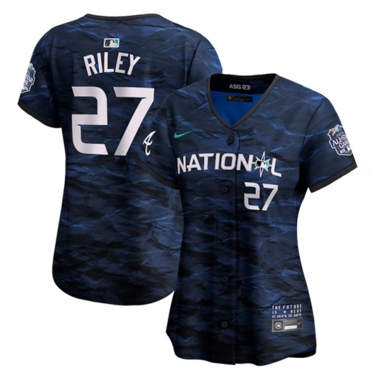 Women Atlanta Braves 27 Austin Riley Royal 2023 All Star Stitched Baseball Jersey Women Atlanta Braves 27 Austin Riley Royal 2023 All Star Stitched Baseball Jersey