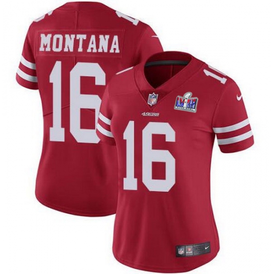 Women Nike San Francisco 49ers 16 Joe Montana Red NFL Vapor Untouchable Limited 2024 Super Bowl LVIII Jersey Women Nike San Francisco 49ers 16 Joe Montana Red NFL Vapor Untouchable Limited 2024 Super Bowl LVIII Jersey