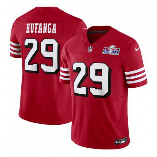 Men San Francisco 49ers 29 Talanoa Hufanga New Red 2023 F U S E Stitched Football 2024 Super Bowl LVIII Jersey Men San Francisco 49ers 29 Talanoa Hufanga New Red 2023 F U S E Stitched Football 2024 Super Bowl LVIII Jersey