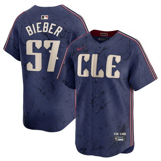 Men Cleveland Guardians 57 Shane Bieber Navy 2024 City Connect Limited Stitched Baseball Jersey Men Cleveland Guardians 57 Shane Bieber Navy 2024 City Connect Limited Stitched Baseball Jersey