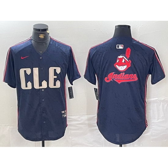 Men Cleveland Guardians Team Big Logo Navy 2024 City Connect Stitched Baseball Jersey III Men Cleveland Guardians Team Big Logo Navy 2024 City Connect Stitched Baseball Jersey III