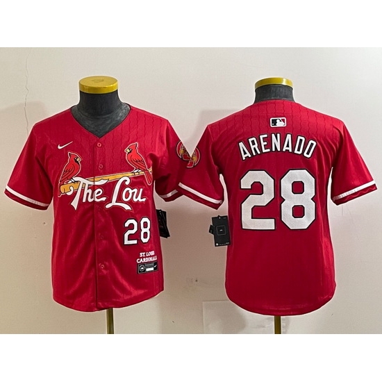 Youth St Louis Cardinals 28 Nolan Arenado Red 2024 City Connect Stitched Baseball Jersey Youth St Louis Cardinals 28 Nolan Arenado Red 2024 City Connect Stitched Baseball Jersey