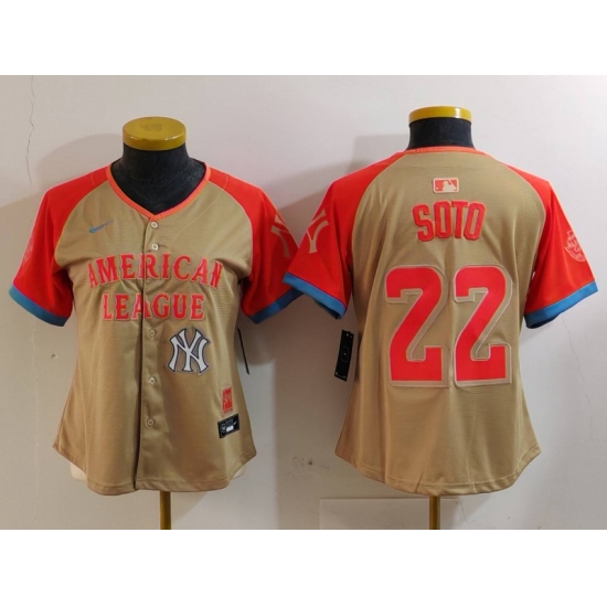 Women American League 22 Juan Soto Cream 2024 All Star Limited Stitched Baseball Jersey 3 Women American League 22 Juan Soto Cream 2024 All Star Limited Stitched Baseball Jersey 3