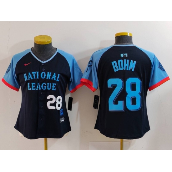 Women National League 28 Alec Bohm Navy 2024 All Star Limited Stitched Baseball Jersey 2 Women National League 28 Alec Bohm Navy 2024 All Star Limited Stitched Baseball Jersey 2