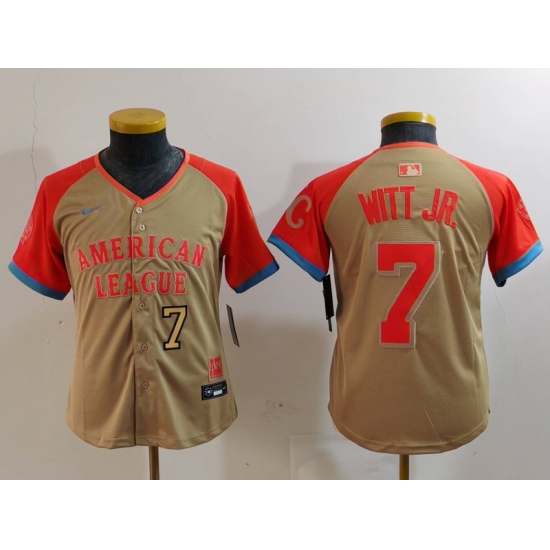 Youth American League 7 Bobby Witt Jr Cream 2024 All Star Limited Stitched Jersey 2 Youth American League 7 Bobby Witt Jr Cream 2024 All Star Limited Stitched Jersey 2