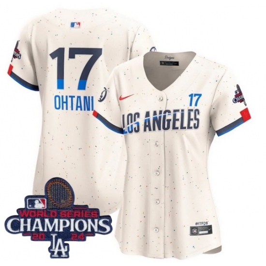 Women Nike Los Angeles Dodgers Shohei Ohtani #17 White Ice Cream Flex Base 2024 World Series Champions Stitched MLB Jersey Women Nike Los Angeles Dodgers Shohei Ohtani #17 White Ice Cream Flex Base 2024 World Series Champions Stitched MLB Jersey